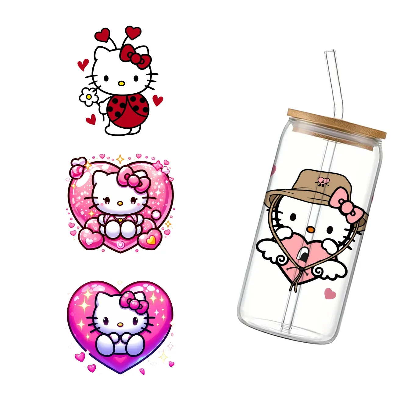 New Arrival Valentine's Day Sanrio Hello Kitty 11x11cm Cartoon Cup Wrap Sticker 16oz UV DTF Waterproof Sticker for Kids Gift