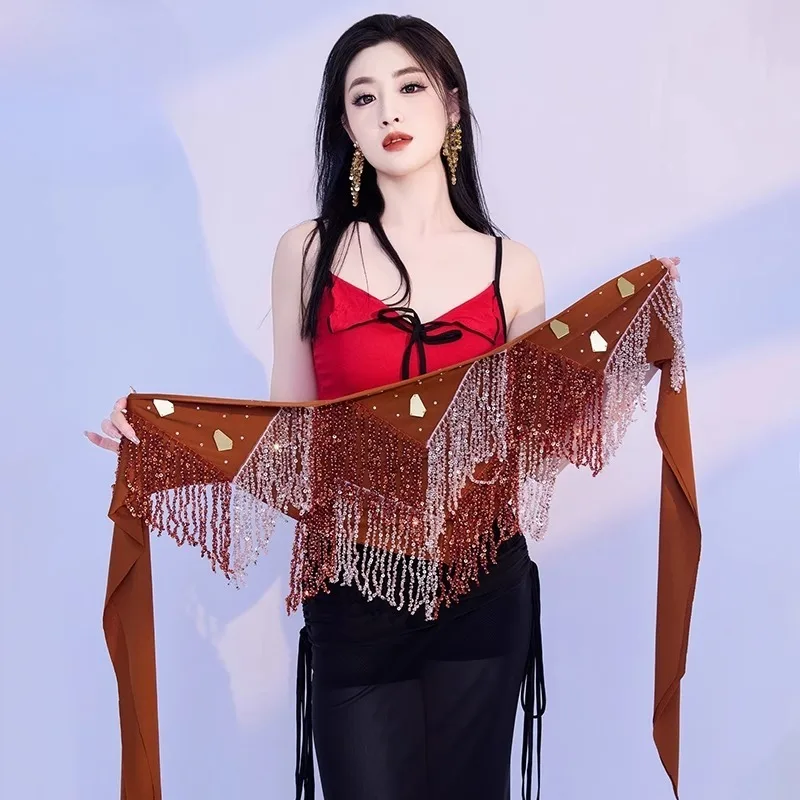 Customized New Belly Dance Belt Waist Chain Hip Scarf Triangle Scarf Tassel Tribe Dance Performance Waist Scarf Female Skirt