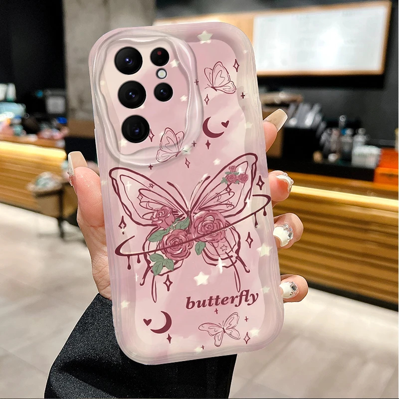 الفاخرة فراشة زهرة ثلاثية الأبعاد موجة جراب هاتف لسامسونج غالاكسي S25 S24 الترا S23 S22 S21 S20 زائد FE A56 A36 A26 غطاء مقاوم للصدمات