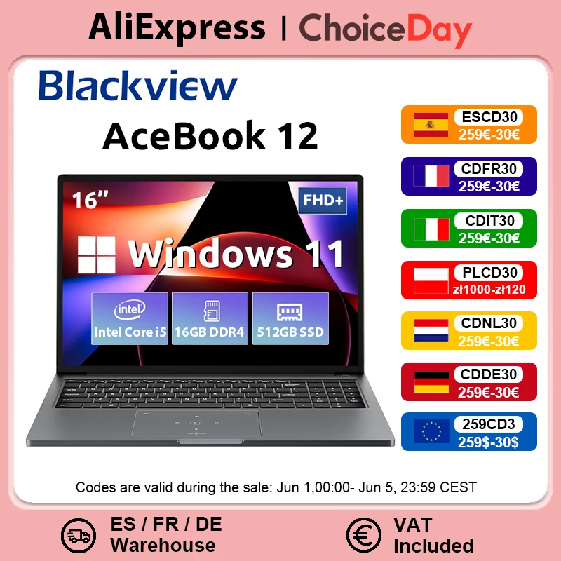 Black view acebook 12 win 11 laptop 16 ''fhd ips, intel I5-1030NG7 notebook, 16gb ram 512gb ssd,