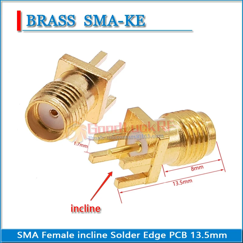 SMA Female Solder Incline Clip Mount Edge PCB Plug 13.5 16.5 18.5 20.5 22.5 mm Length Copper GOLD Straight 50ohm RF Connector