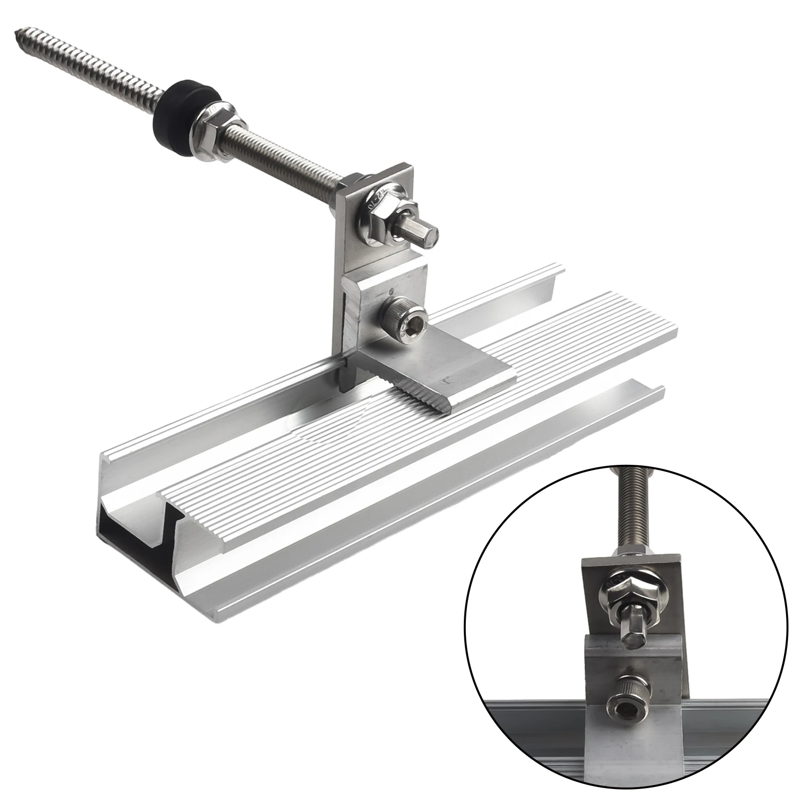 Lightweight Aluminum Alloy Rail Bracket Set with M10x200 Stainless Steel Screw for Secure Mounting of Solar Systems