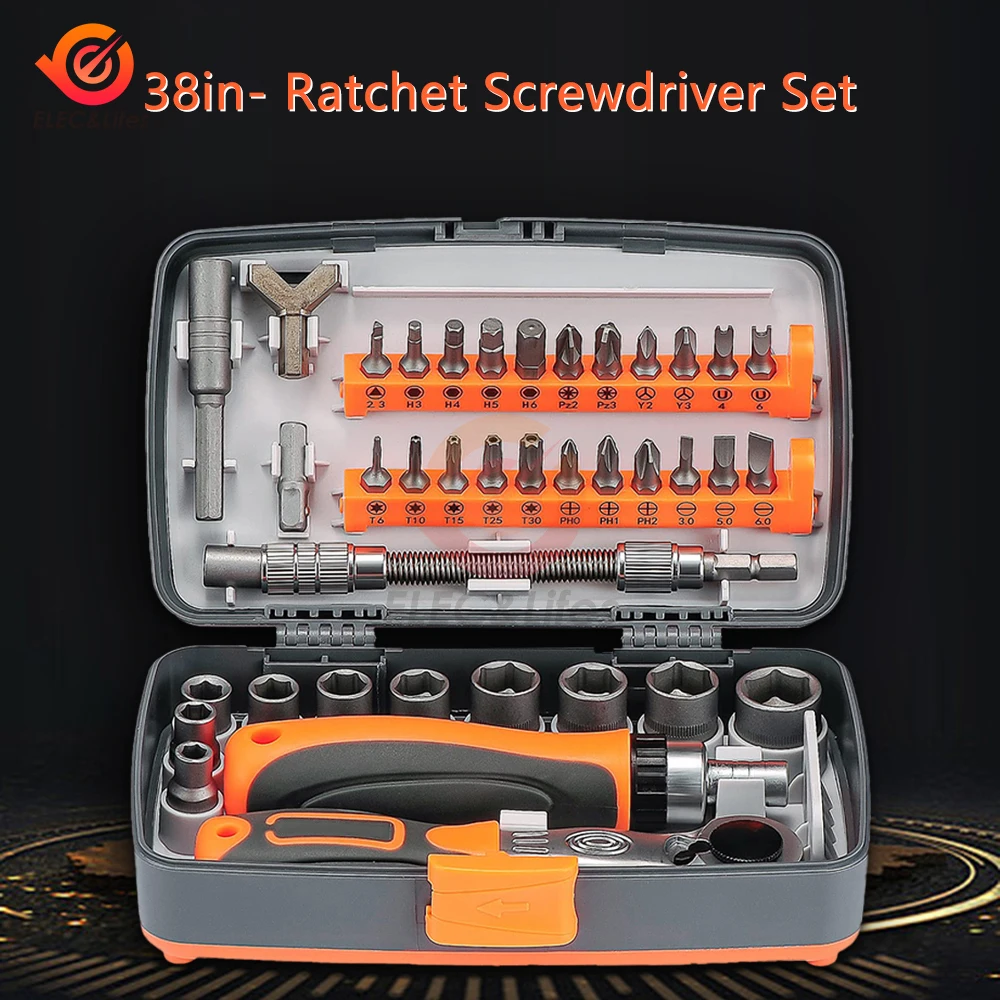 38 in 1 Socket Ratchet Wrench Set Multi-function Wrench Hand Tool for Bicycle Motorcycle Car Repairing With Box