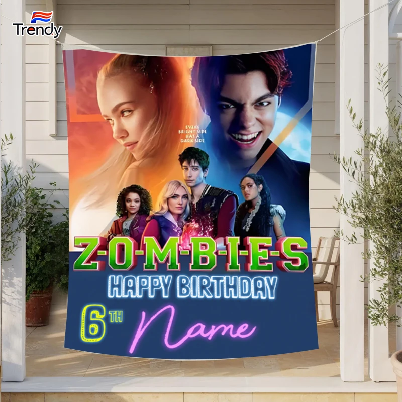 

Zombies 4 Birthday Background Girl Custom Birthday Backdrop Banner Flag Banners Personalized Name Custom Decor Kids 5th 6th 8th