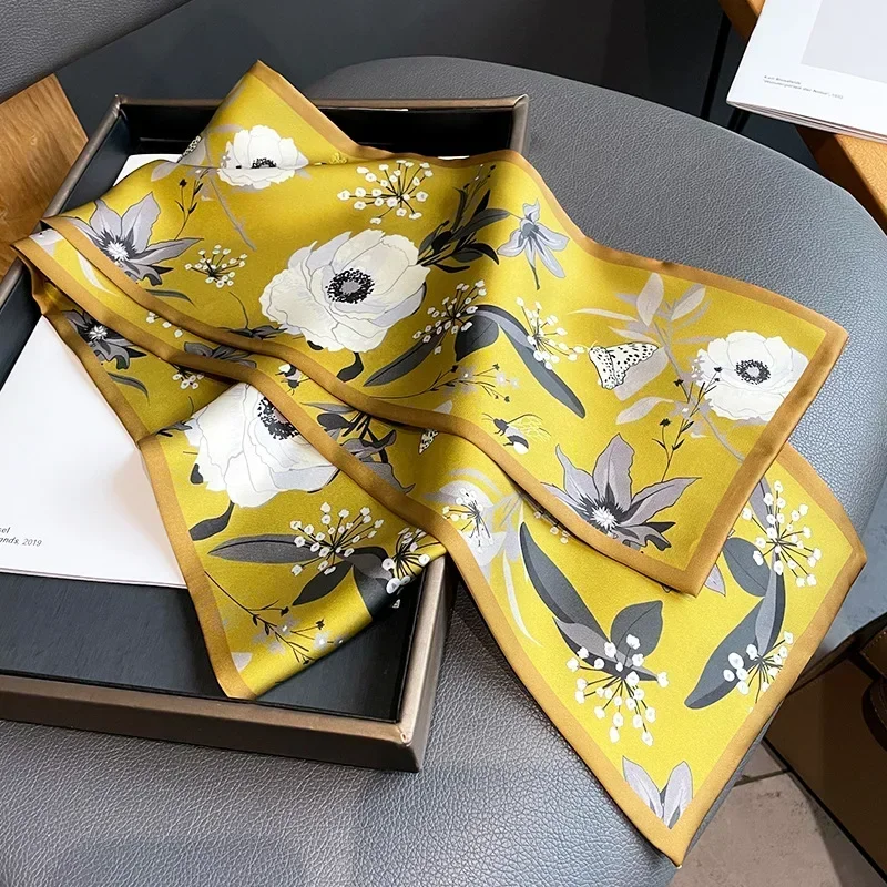 2024 Long Skinny Silk Neck Scarf Collar Tie Women Foulard Bag Ribbon Scarves Dot Floral Print Elegant Hairband Head Kerchief