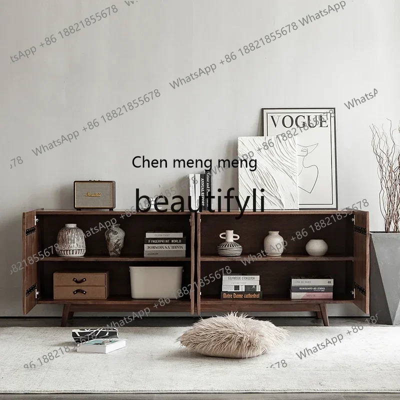 

32All solid wood TV cabinet North American black walnut simple locker living room dining side cabinet