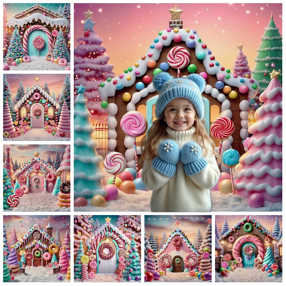 

MOON.QG Candy Cabin Background Christmas Doughnut Xmas Tree Photography Backdrop Party Photobooth Wallpaper Decoration Portrait