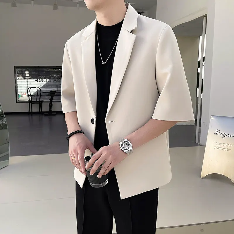 Summer Thin One-Button Mid-Sleeve Men's Suit Jacket Trendy Loose Casual plus Size High-End Feeling Small Western Style Top