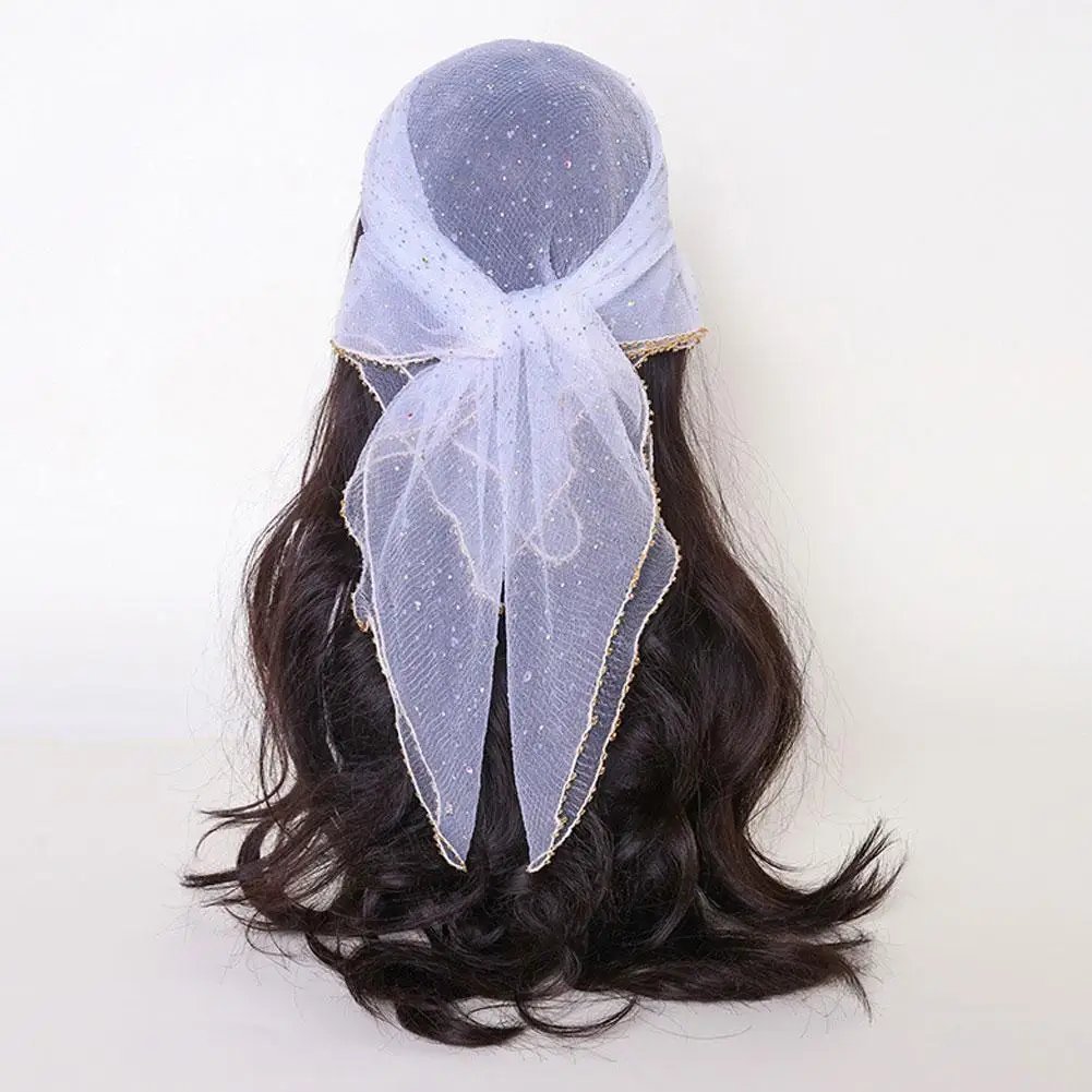 

Fashion Yarn Square Scarf Floral Embroidery Lace Headband Summer Bandana For Women Elegant Turban Hair Wrap Mesh Headscarf