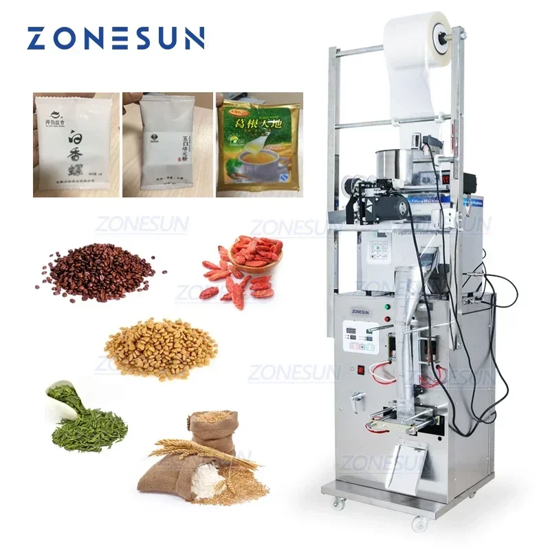 ZONESUN Bean Grain Automatic Weighing Packaging Machine Powder Bag Back Side Seal Filling Machine With Date Printer ZS-GZ5200