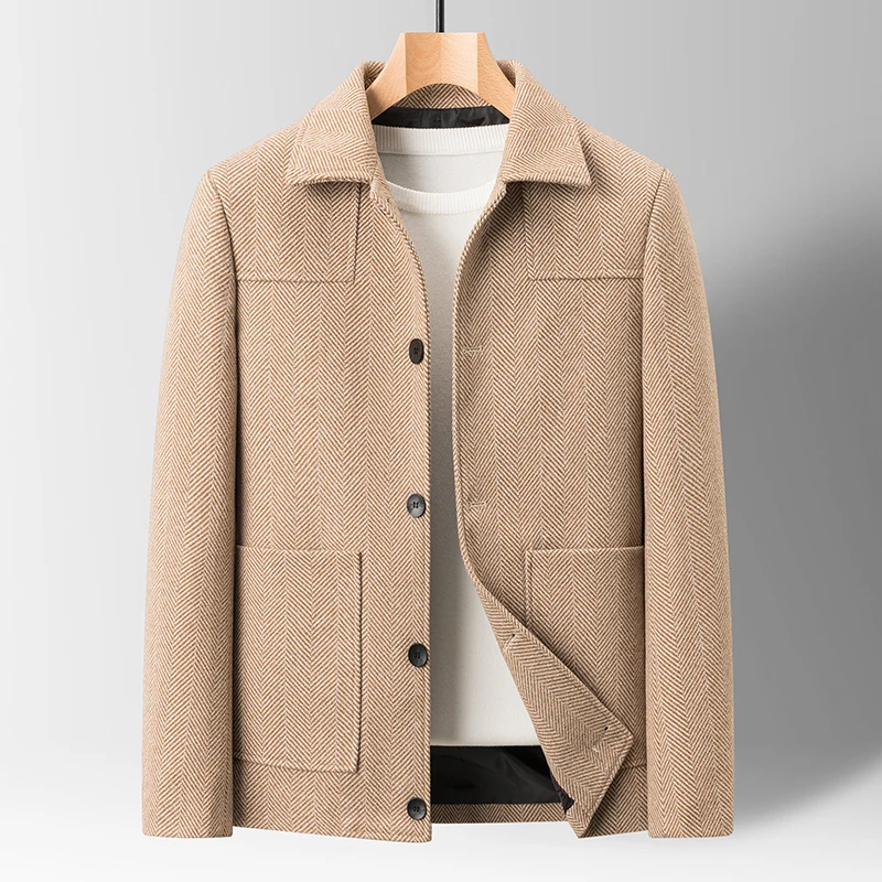 Classic Mens Office Dress Jackets Quality Casual Business Lapel Windbreak Coats Top Autumn Winter Blended Wool Jacket Streetwear