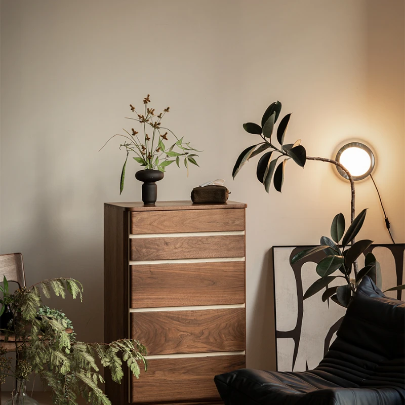 

Black walnut chest of drawers solid wood sofa side living room storage stand TV side cabinet