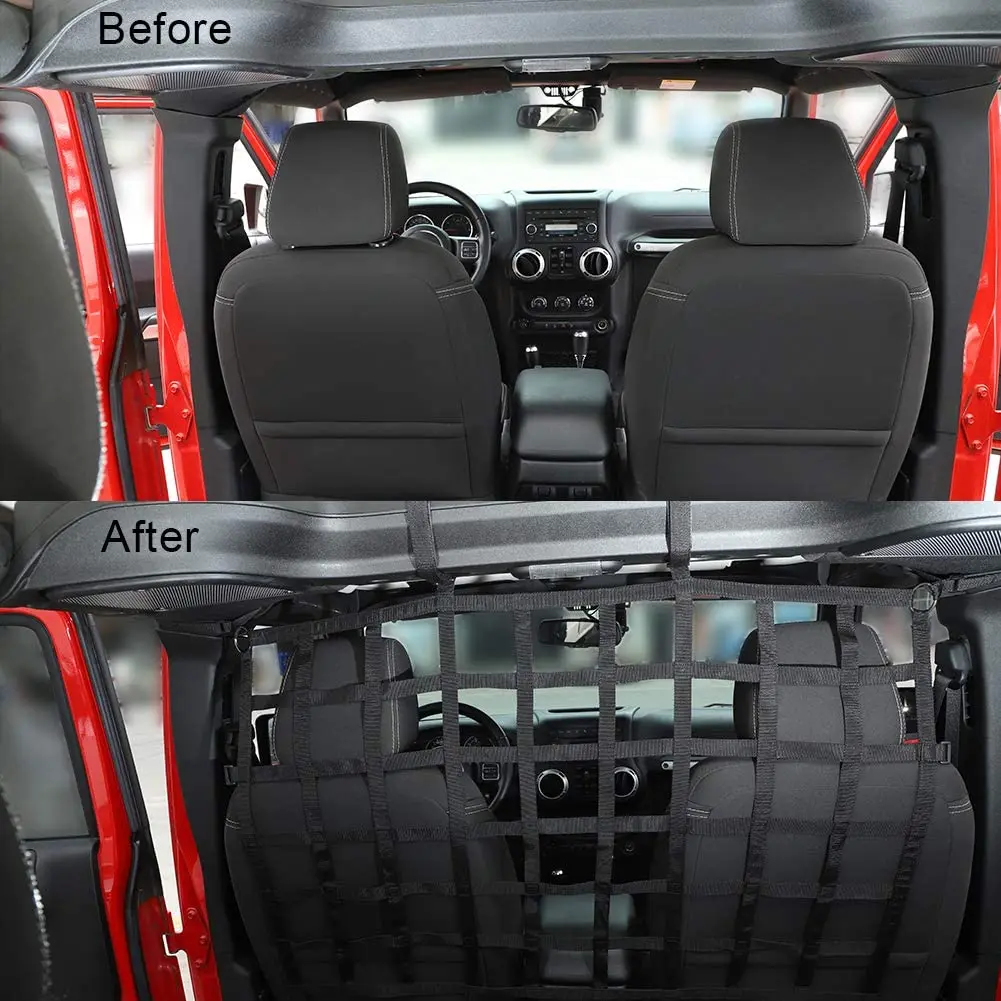 For Jeep Wrangler Cargo Net Back Seat Divider Net Rear Trunk Dog Barrier for 2007-2023Jeep Wrangler JK JL Gladiator JT 2DR 4DR