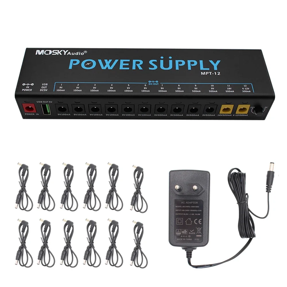 MOSKY MPT-12 Guitar Effect Pedal Power Supply 12 Isolated DC