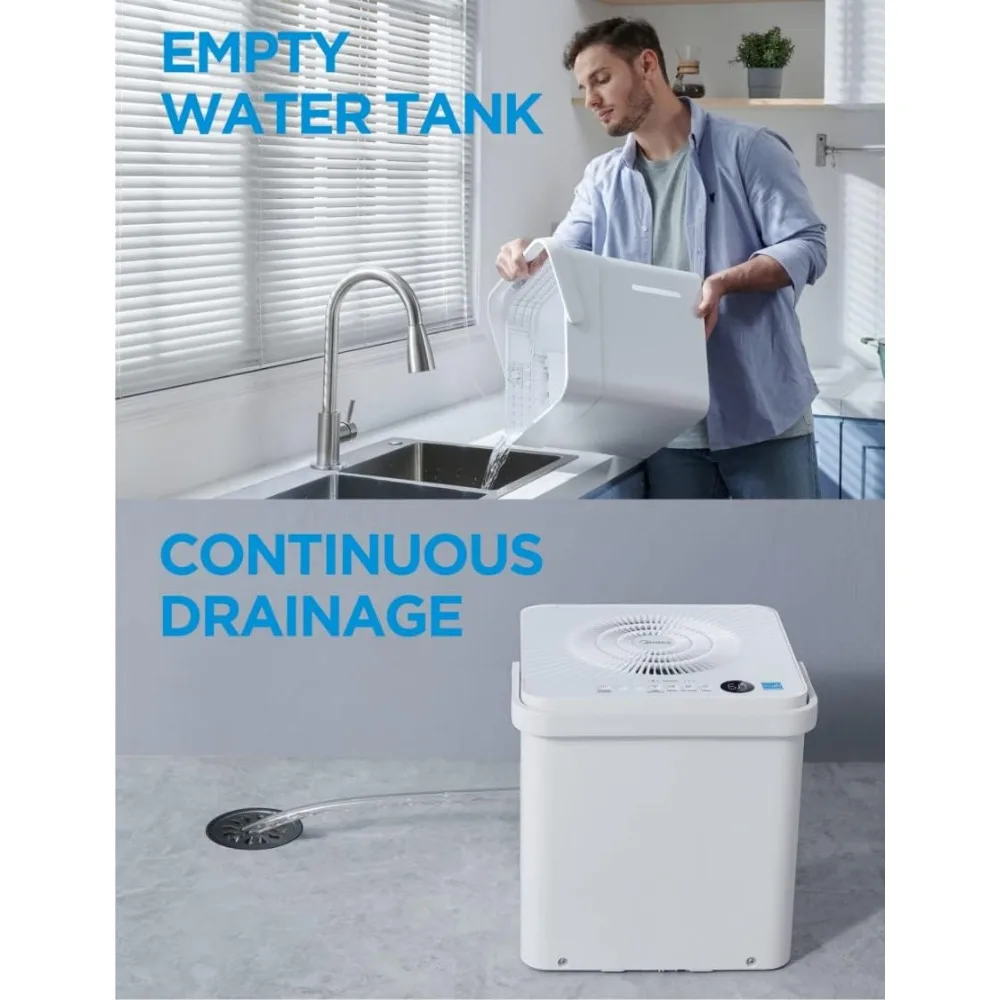 Dehumidifier for Basement and Rooms at Home for up to 4,500 Sq. Ft., Built-in Pump, Drain Hose Included, Smart Control.