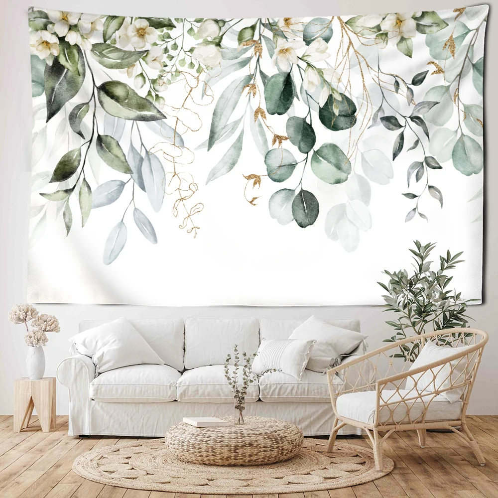Green Watercolor Tree Branch Tapestry Wall Hanging Minimalist Art Hippie Tapiz Bohemian Bedroom Room Home Decor