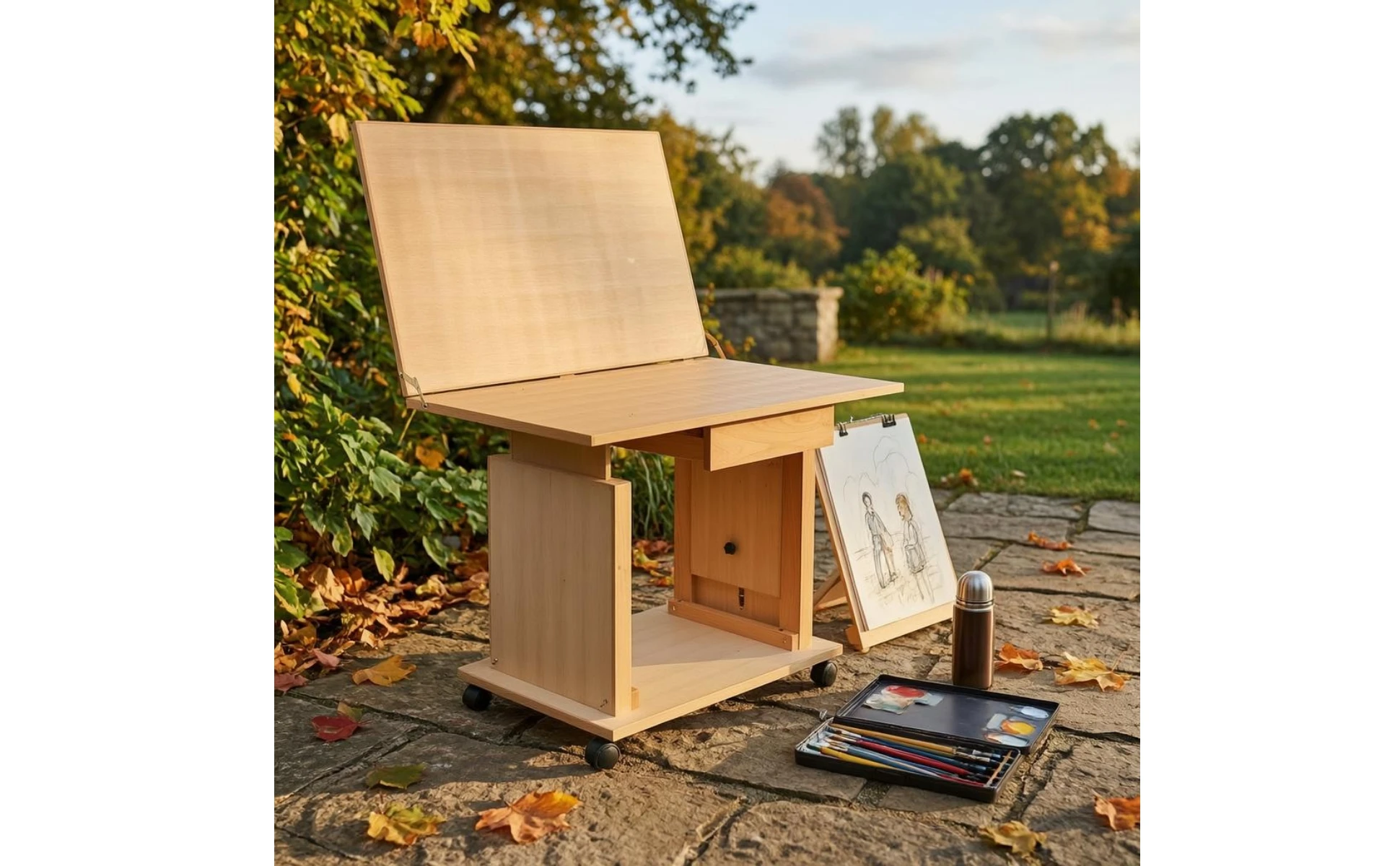 Adjustable Still Life Table Beech Wood Tilting Drawing Table Studio Furniture Easy Assembly Storage Drawers for Sketching