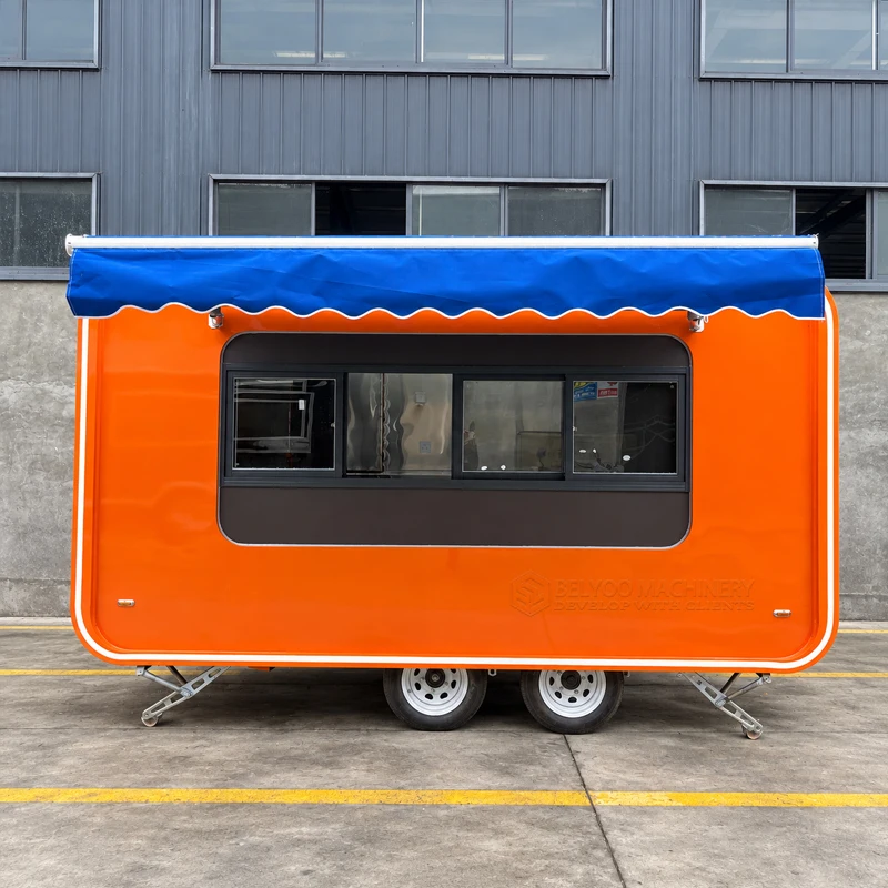 Commercial Food Truck Trailer Mobile Kitchen Fast Food Concession Trailer Custom Stainless Steel Catering Cart with Equipment view 2