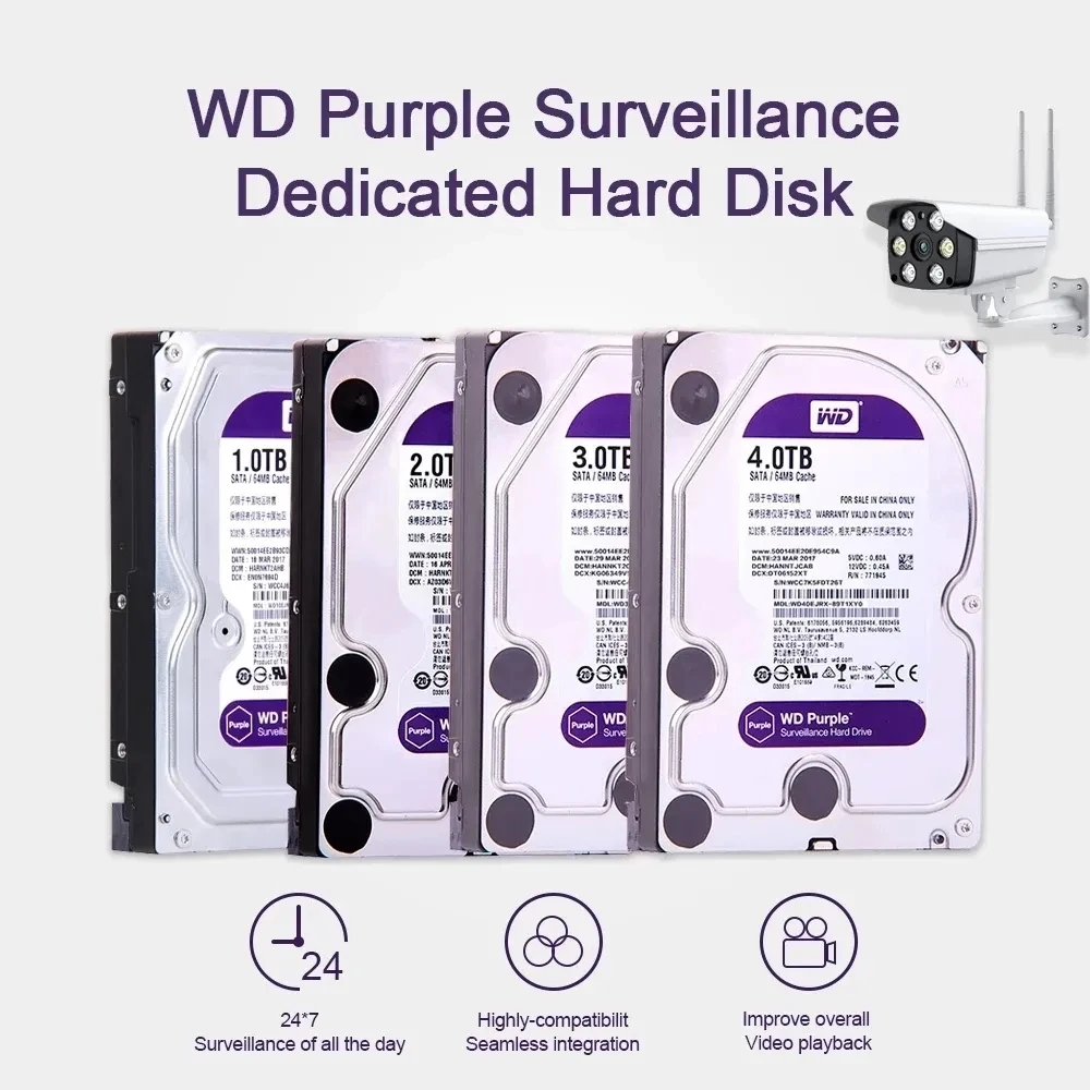 WD Purple 4TB 3TB 2TB 1TB Surveillance Internal Hard Drive Disk 3.5