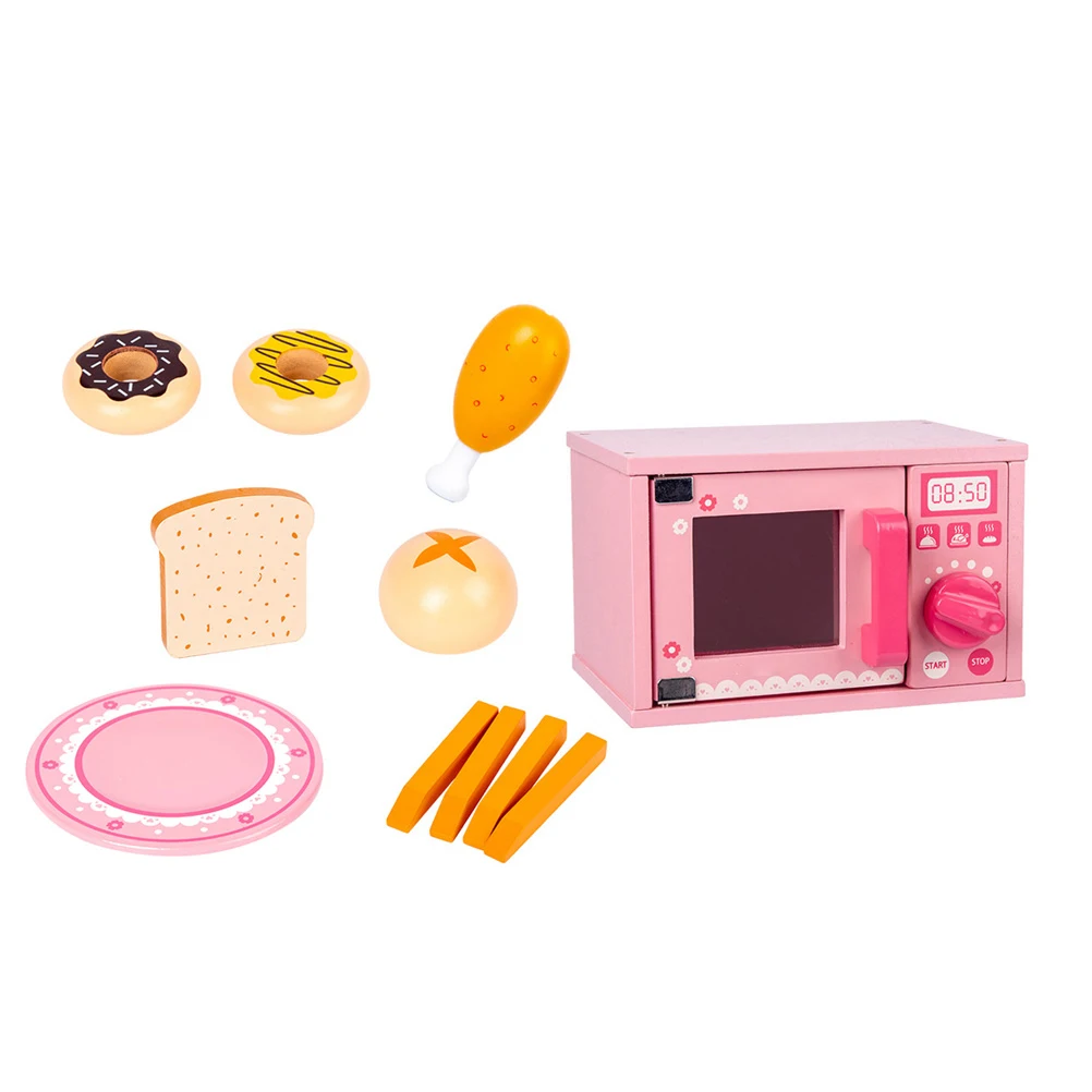 Jogando casa forno de microondas conjunto fingir para crianças brinquedos eletrodomésticos cozinha utensílios de madeira da criança