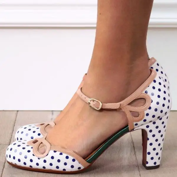 women high heels fashion summer square heel buckle strap round toe women shoes casual party wedding ladies plus size pumps 6ke