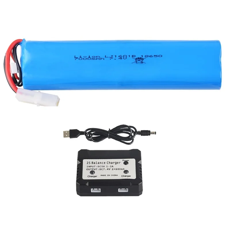 XT60/Tamiya Plug 2S 7.4V 7000Mah Li-Ion Batterij/7.4V Oplader Voor Henglong 3818 3819 3838 3839 3869 3889 3938 1/16 R/C Tank Onderdelen