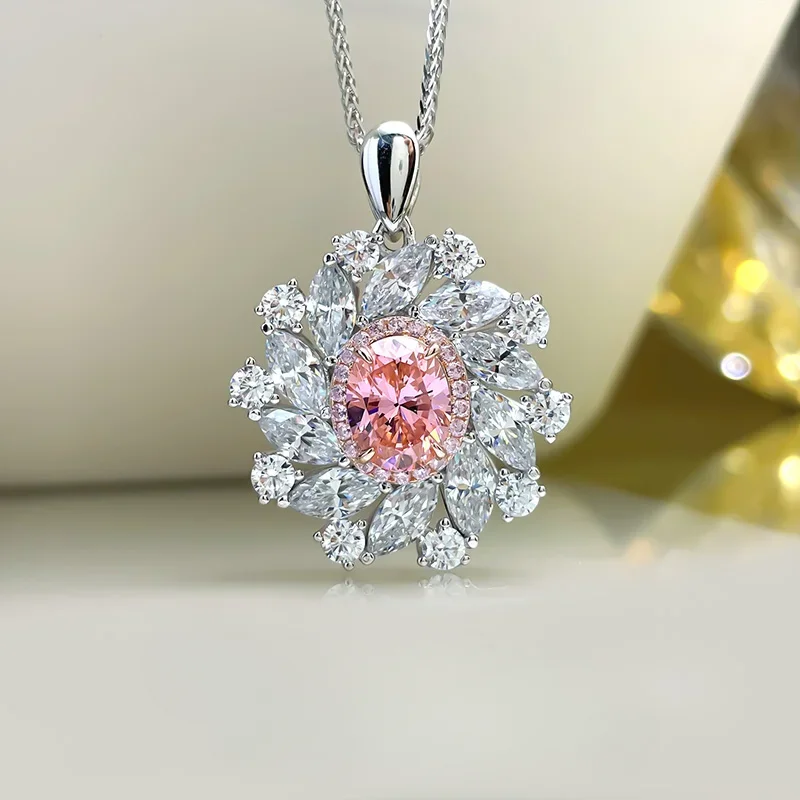 New Papalacha Pink Diamond Pendant Necklace Imported High Carbon Diamond Princess Set 925 Silver Wedding