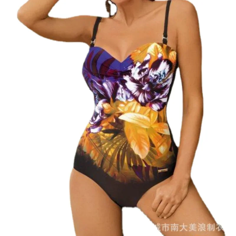 Floral Print Female One Piece Large Swimsuits Closed Plus Size Swimwear Push Up Women's Swimming Body Bathing Suit Pool Beach