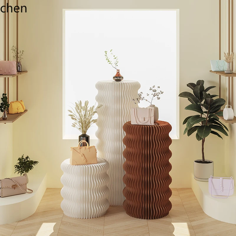 

LXC cylindrical display cabinet display stand dessert table clothing store storage table water table folding