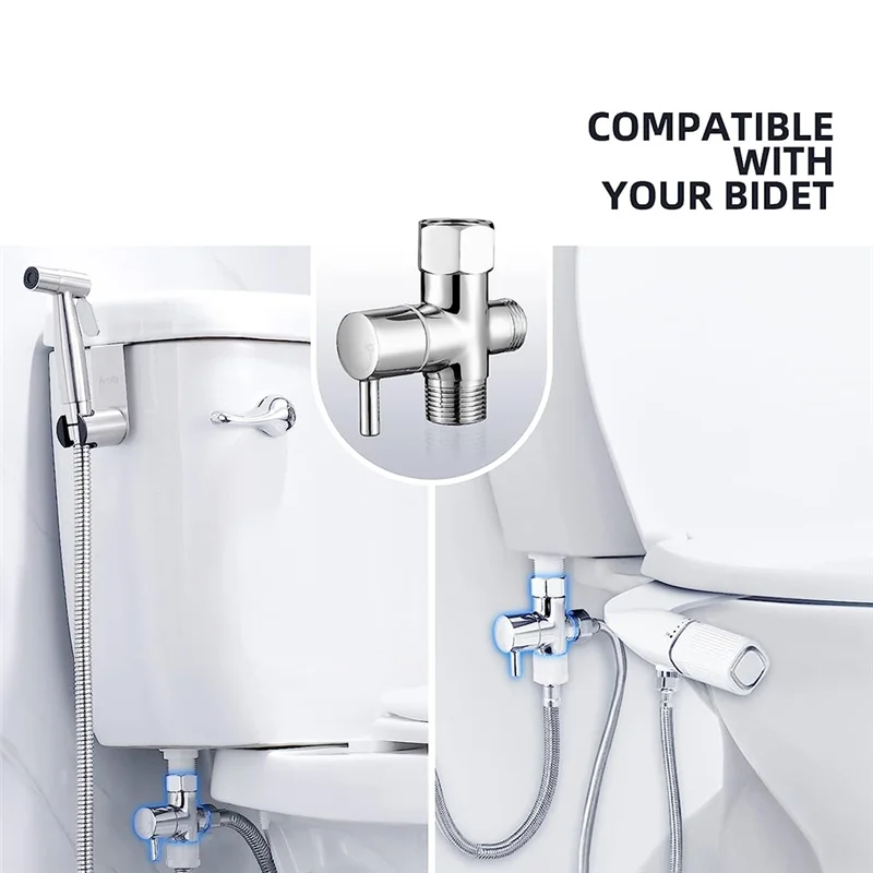 ABKJ-Bidet T Adapter Brass T Adapter With Shut-Off Valve 3-Way Tee Connector 7/8In X 7/8In X G1/2 For Toilet Bidet Sprayer