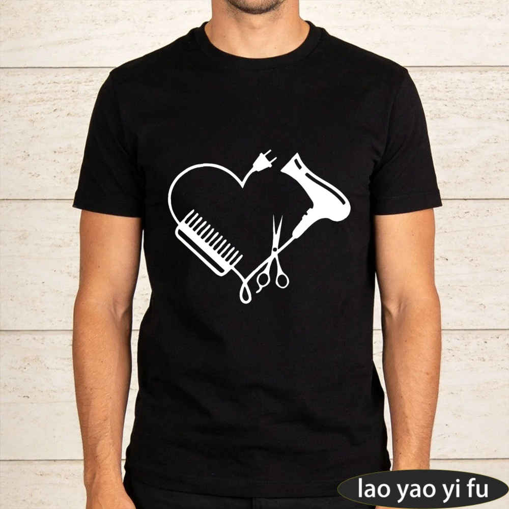 Hair Stylist Tools Heart Graphic TShirt Men Women Unisex Summer Cotton Short Sleeve Hairstylist Pride Casual Daily Life Outfit