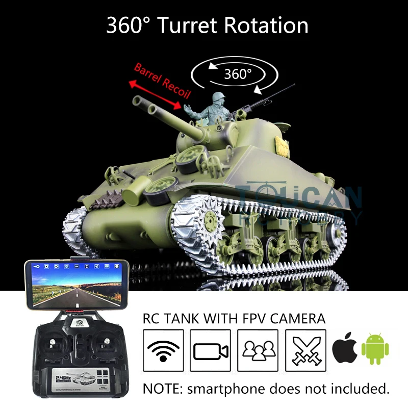 Henglong 3898 RC Panzer Toucanhobby DIY 1/16 FPV 7.0 M4A3 Sher RTR 360-Grad-Turm-Fass-Rückstoßspielzeugmodell