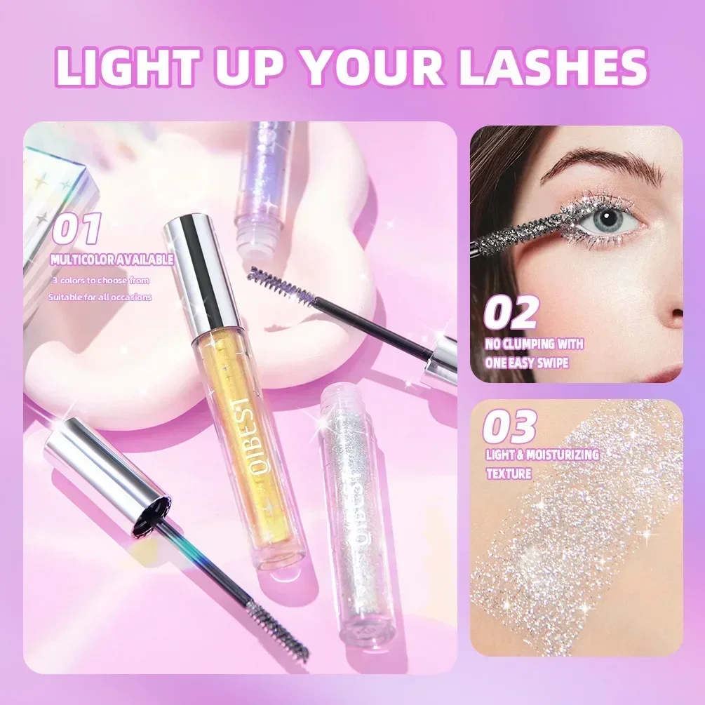 QIBEST Colored Mascara Quick Dry Longlasting Waterproof Sweatproof Curling Shiny Sequins Eyelash Sexy Mascara Shimmer Makeup