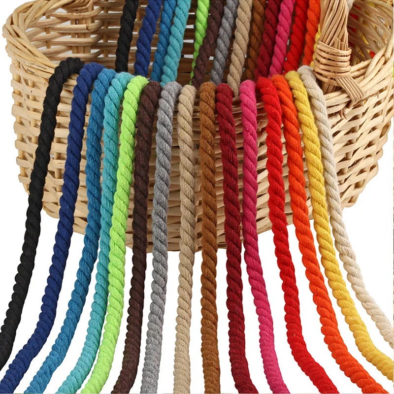 5meters 8mm Cotton Rope 100% Cotton Cords Rope Colorful 3 Shares Twisted Rope Coarse for Bag Home Decor DIY Textile Accessories