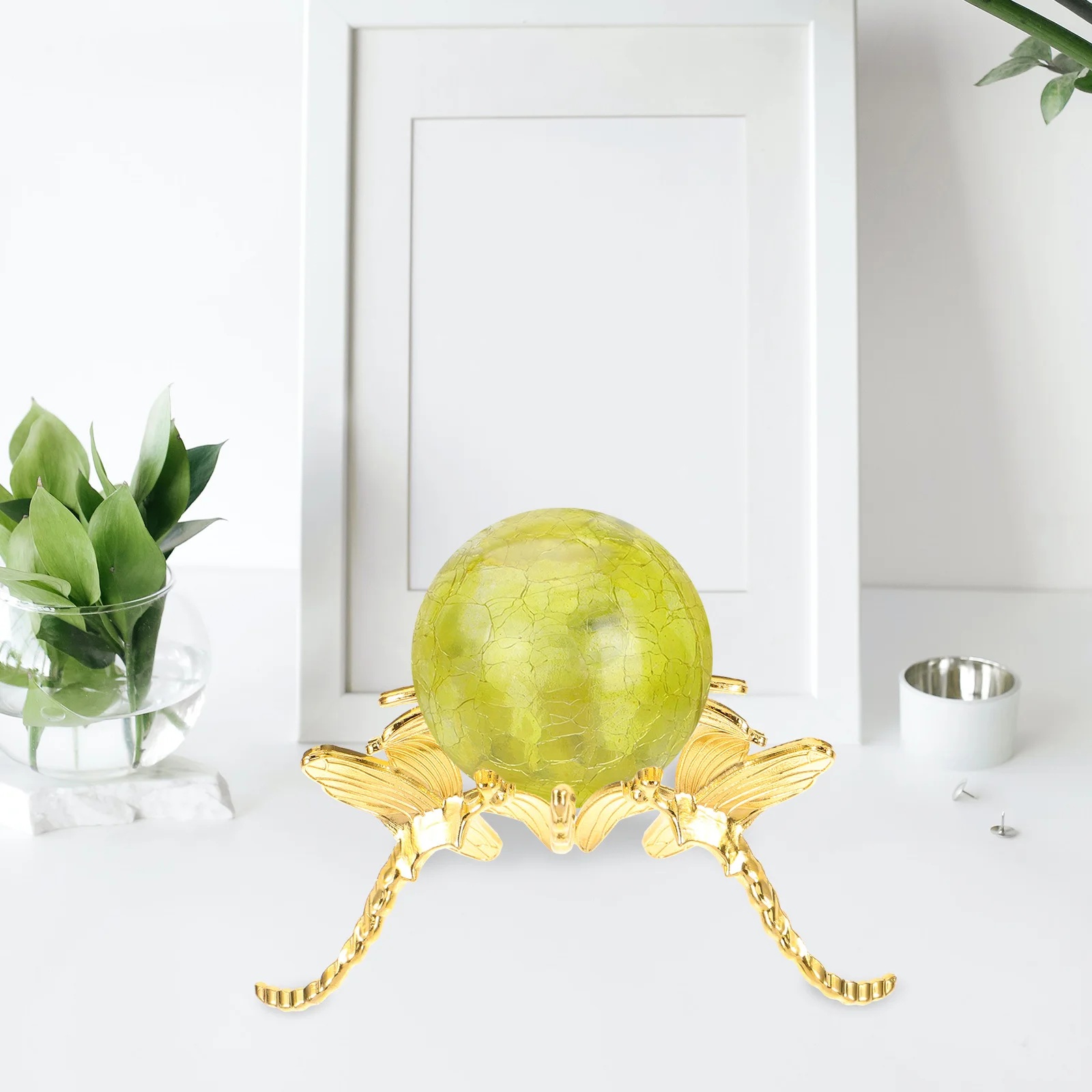 

Metal Crystal Ball Holder Dragonfly Shape Sphere Stand Stable Crystal Sphere Base Desktop Holder for Home