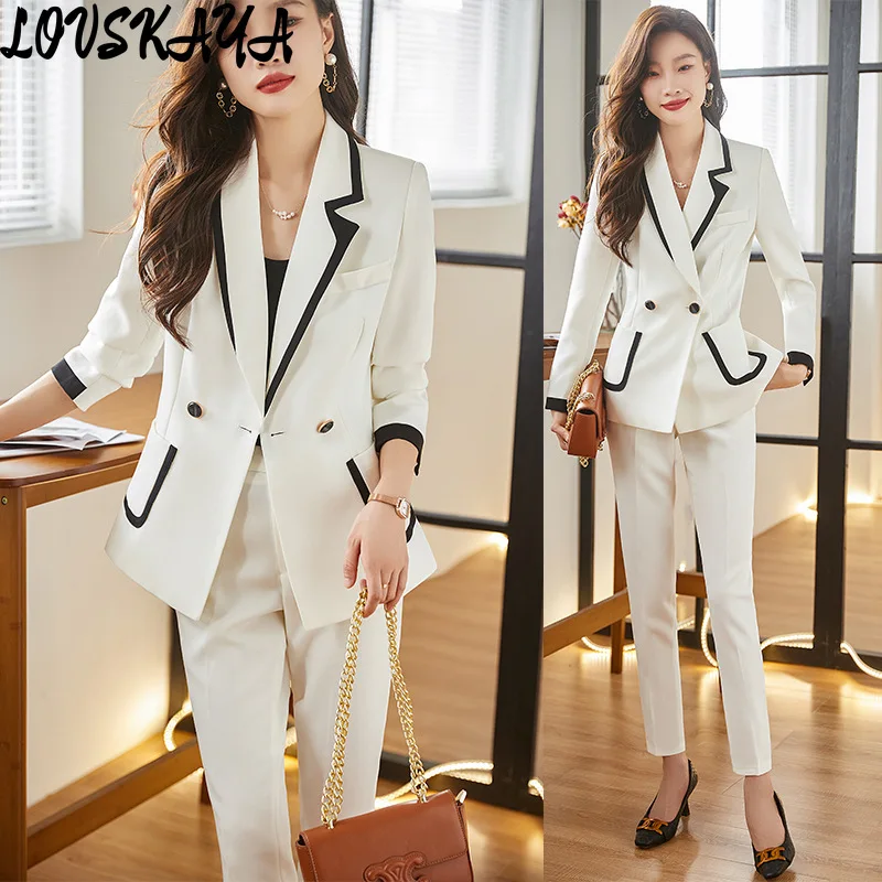 

Women's Slimming Professional Suit Set, White Jacket, High-End Feeling, Spring and Autumn Temperament, Host Work Uniform