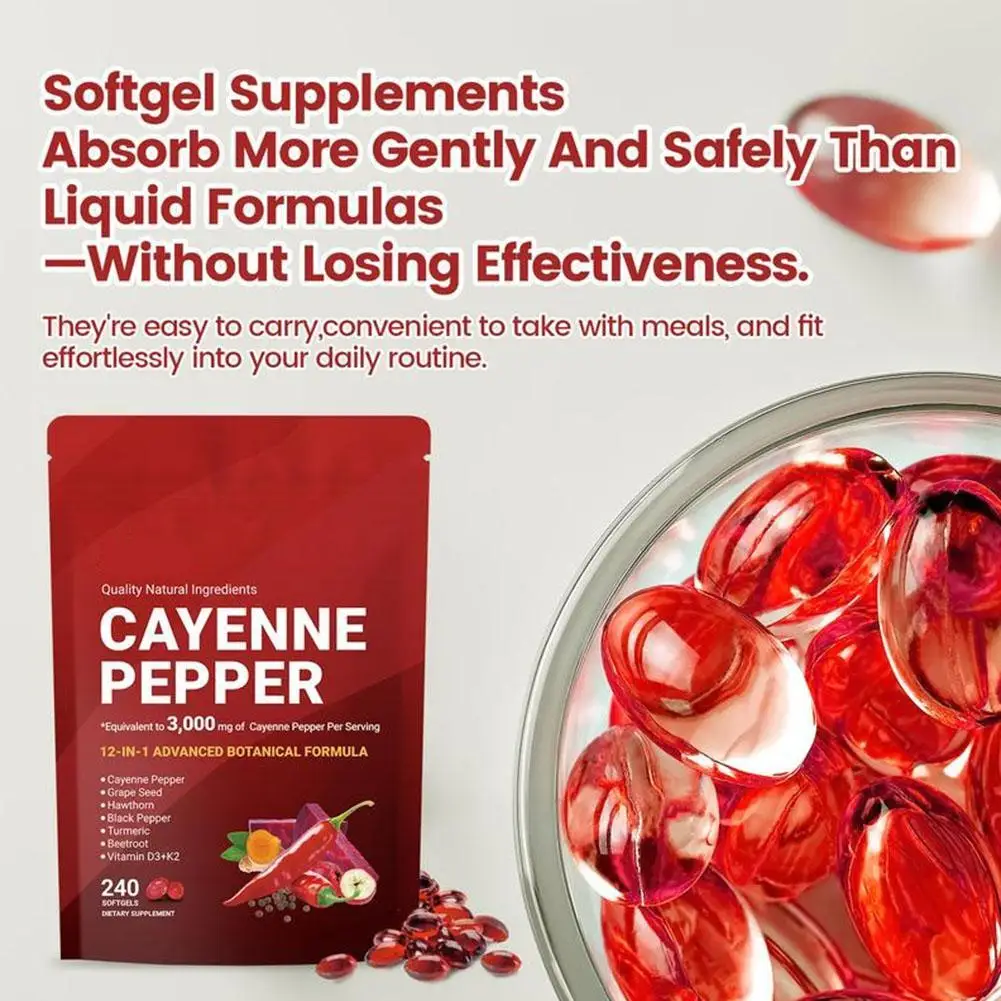 240 cápsulas Cápsulas de pimienta de Cayenne 3000 mg Promueve la digestión saludable Apoya la salud cardiovascular mejora la digestión