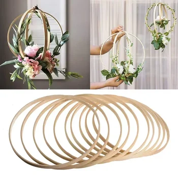 5PCs 원형 꽃 화환 후프 목재 캐처 링 대나무 고리 후프 프레임 DIY 나무 화환 공예 도구 결혼식 크리스마스 장식