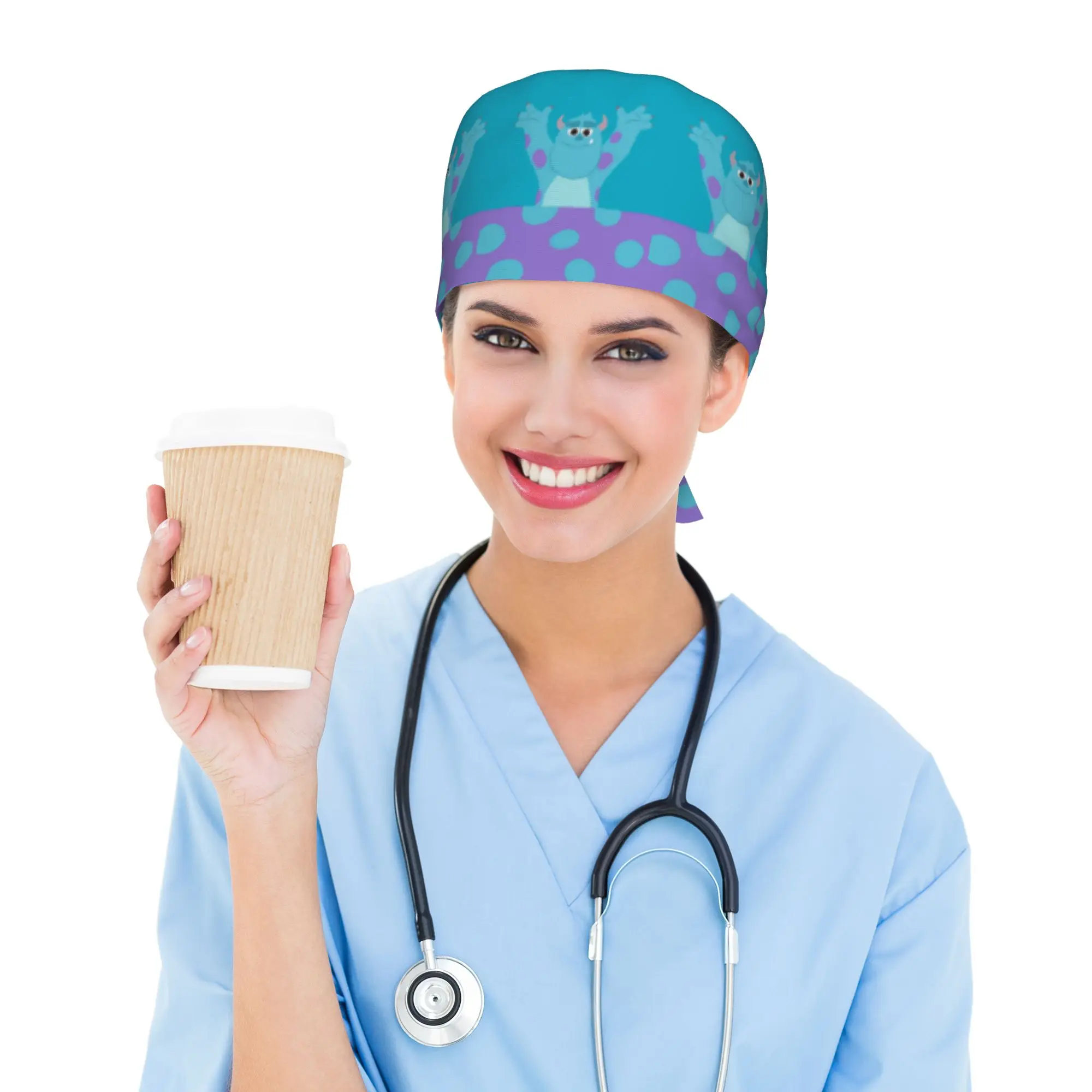 Custom Adjustable M-Monsters Anime University Working Hat Men Women  Surgical Hat Scrub Nursing Doctor Surgeon Cap for Chef
