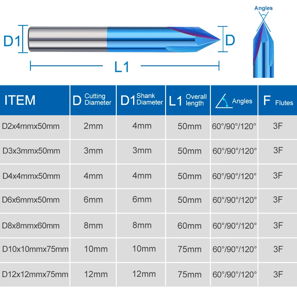 XCAN Milling Cutter Carbide Chamfering Mill 60/90/120 Degrees 3 Flute Router Bit Engraving Bit for Aluminum Copper CNC End Mill