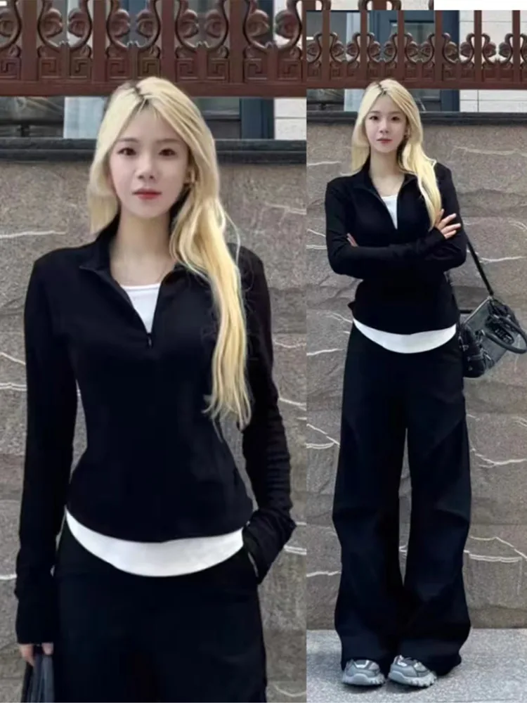 

Большие размеры Slim Fit Long Sve V-Ne American Hot Girl Base irt Женский осенне-зимний дизайн Sense Top Faion большие размеры