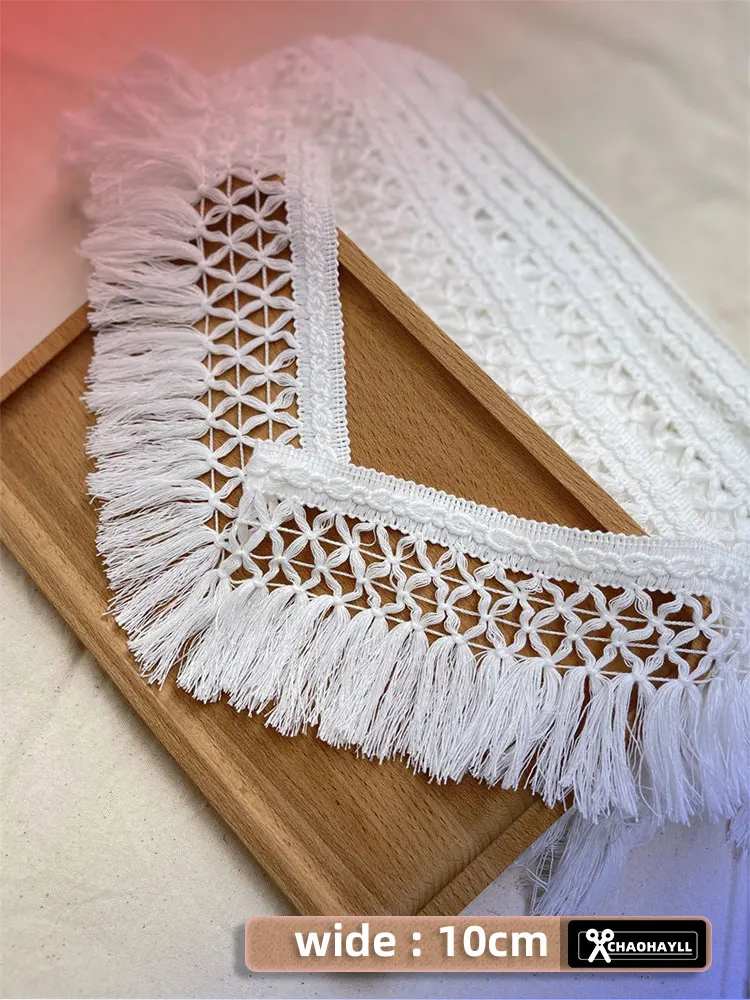 1yard 10CM Wide White Cotton Mesh Lace Trimmings Fringes Braid for Decor Wedding Dress Fabric Sewing Accessories Supplies Crafts