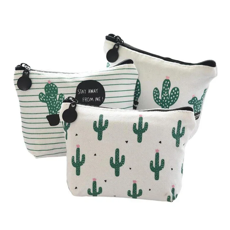 Random Cactus Pattern Small Fresh Style Mini Coin Purse Key Cards Wired Headset Classification Storage Bags Coin Pouch