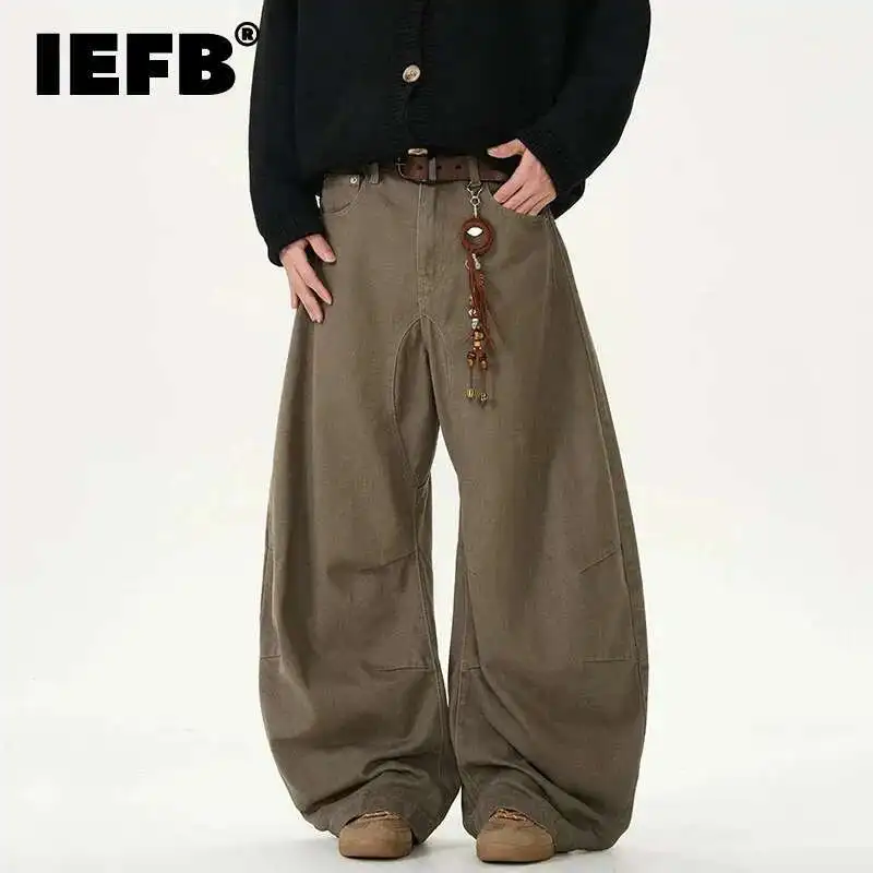 IEFB pantalones vaqueros de estilo americano para hombre, pantalones machos con silueta de Color sólido, pantalones vaqueros informales rectos holgados de pierna ancha para hombre, nuevos 9W944