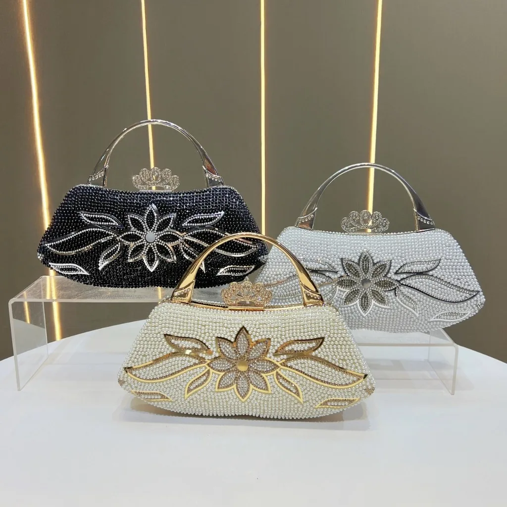 Evening Handbag Rhinestone Satin Lined Handbag Evening Clutch Bag Structured Top Handle Bag For Formal Dress Matching Formal Top