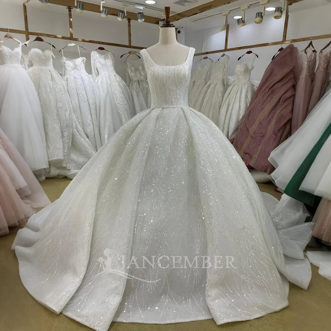

Newest Wedding Dress Ball Gown Square Collar Stylish WIth Long-Open Back Sleeveless Custom Made Plus Sizes Vestidos De Novias