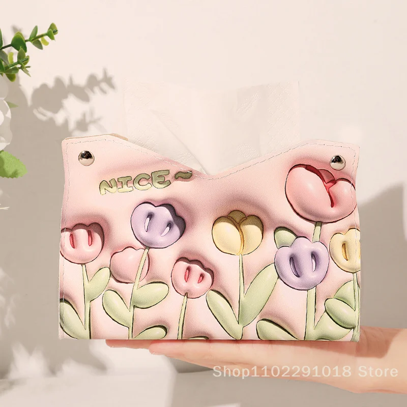 ดอกไม้ที่สวยงามเนื้อเยื่อคุณภาพสูงหนังผ้าเช็ดปากผู้ถือขนาดใหญ่ความจุกระดาษผ้าเช็ดตัวกล่อง Home Table Decor