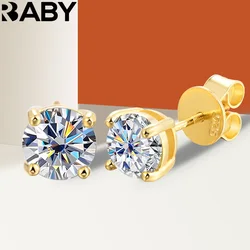 URBABY 1ct Moissanite Stud Earrings 18K White Gold Plated Sterling Silver D VVS1 Round Cut Lab Diamond Screw Ear Stud For Women