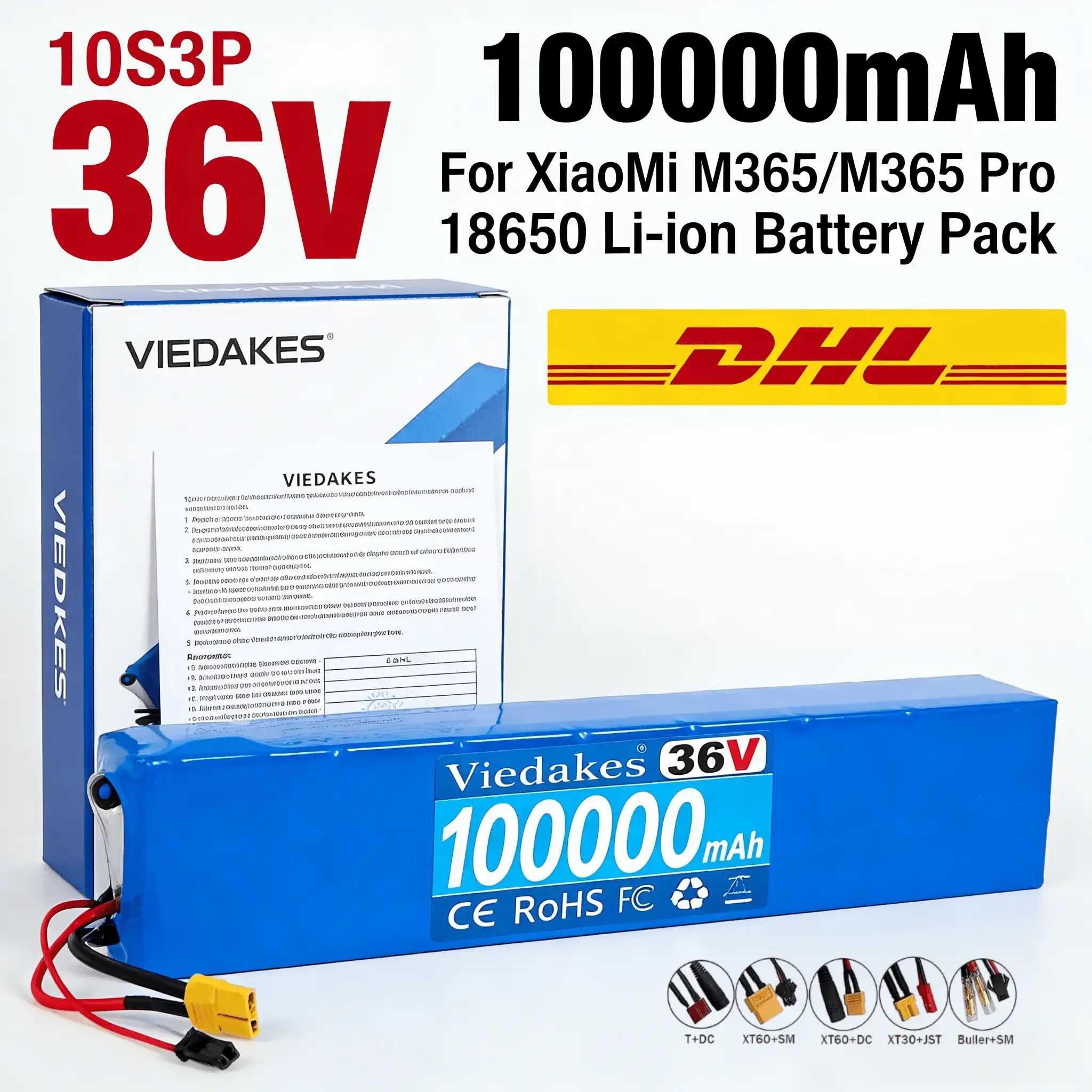 

VIEDAKES 36V 10S3P 18650 Li-ion Battery Pack Compatible for Xiaomi M365/M365 Pro Electric Scooter, Multiple Plugs Available