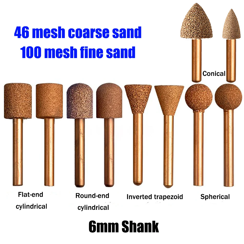 

1pcs 12-25mm Diamond Grinding Burr Engraving Bit 6mm Shank Cylindrical Ball Brazing Polish Bit For Stone Jade Carving Tools